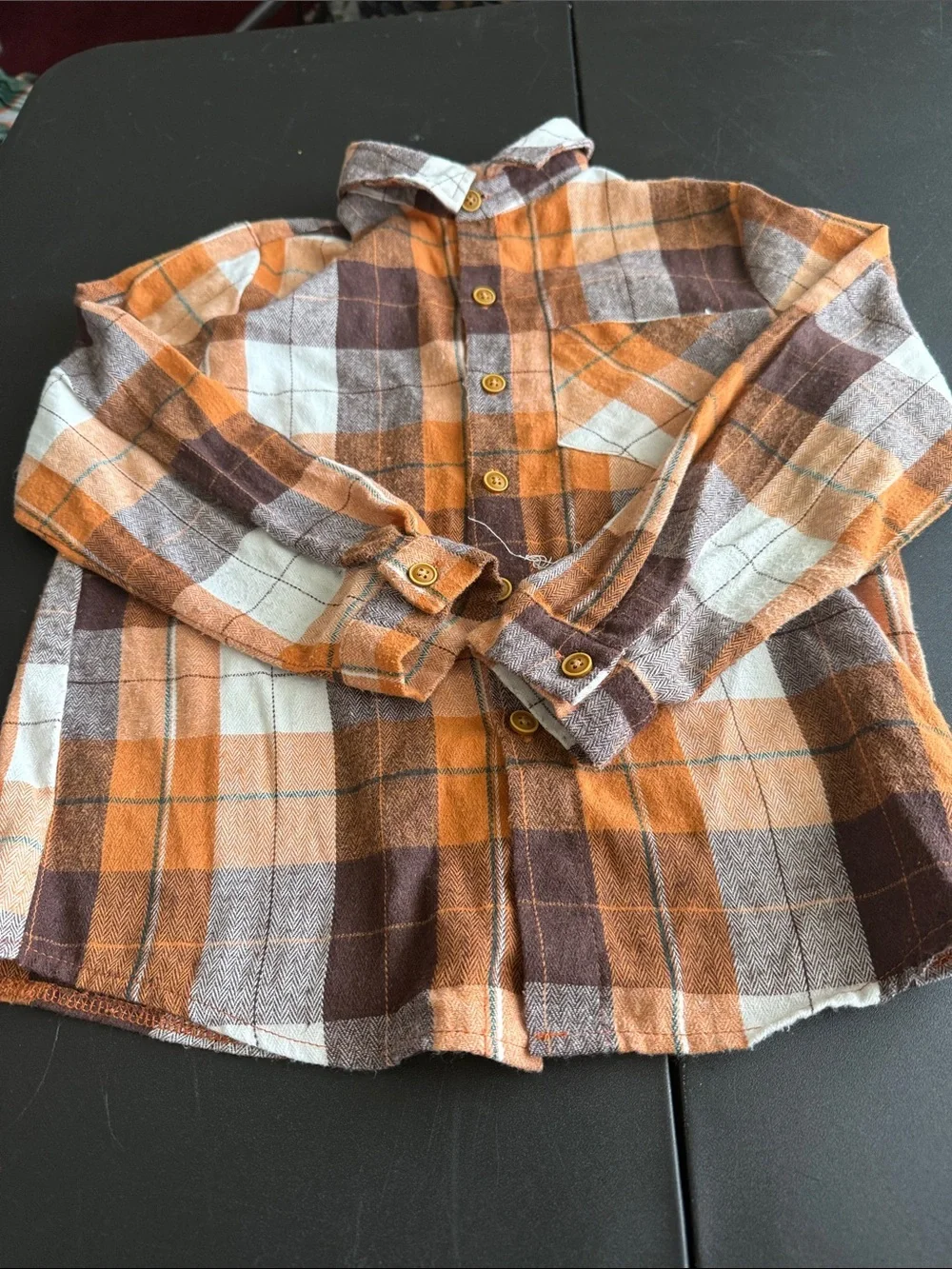 Kids Orange Brown Plaid Button-Up Shirt